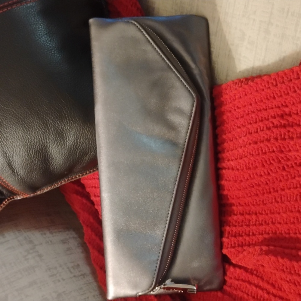 Hobo Steel Gray Leather Clutch